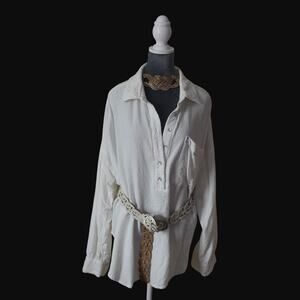 BKE White Textured Long Sleeve Blouse Size XL — Relaxed Work/Casual Top